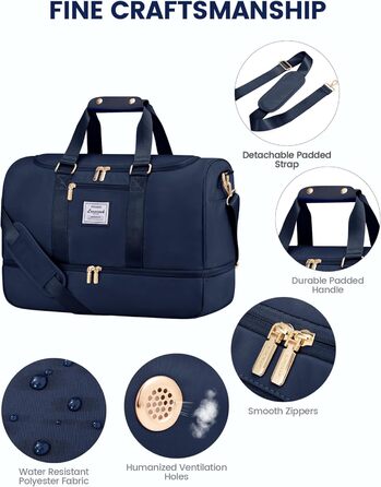 Спортивна сумка LOVEVOOK для подорожей: жіноча дорожня сумка-weekender з косметичкою, відділенням для взуття та мокрих речей, водонепроникна, ручна поклажа, для фітнесу, відпочинку, кемпінгу, блакитна M