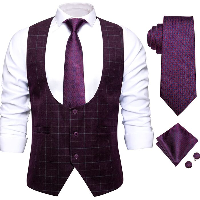 Жилет чоловічий стильний вінтажний Hi-Tie з коміром V-подібний без рукавів для весілля, офіційних заходів, прому, темно-червоний, XL