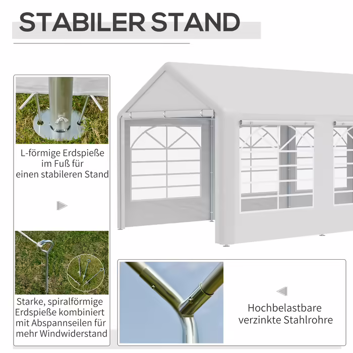 Outsunny Gazebo Party Tent Garden Tent Gazebo with 4 Side Walls Window Polyester+Metal White 3x6m | Aosom
