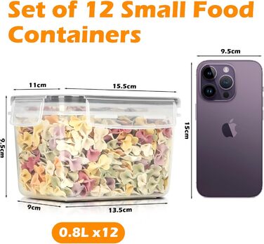 Набір контейнерів для зберігання Withosent 24 шт. з кришкою, 2L, 1.6L, 0.8L - для борошна, мюслі, кукурудзяних пластівців, з етикетками та ложками