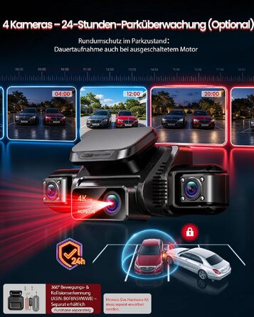 Автомобільний відеореєстратор HUPEJOS V9 4K з сенсорним екраном, 4-канальна камера 360 градусів для авто