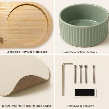 Миска для собак BELMIN з підняттям – миска для води та корму для собак – піднята миска для корму для великих собак і котів – 2 регульовані висоти – миска для собак з кераміки з бамбуковим підставкою – неслизький килимок