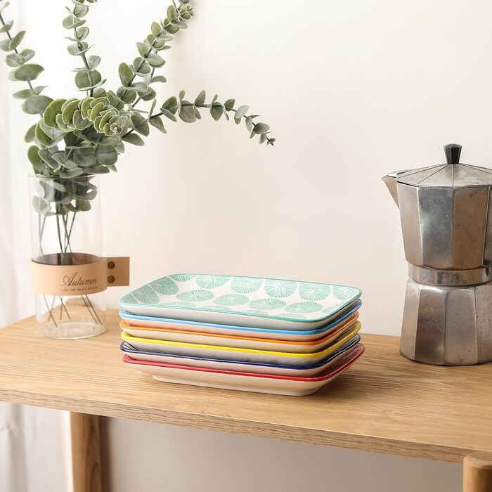 Керамічні сервіровочні тарілки Selamica, набір 4 шт, 24 x 14 x 2.5 см, різні кольори. Ідеально для закусок, суші, фруктів та святкового сервірування.