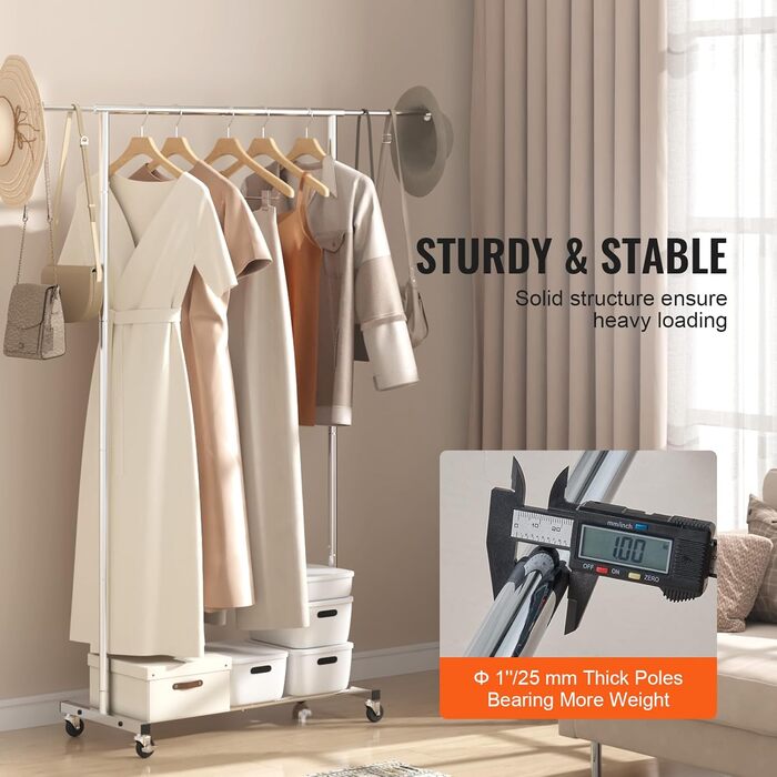 VEVOR Clothes Rack Coat Rack 1 Clothes Rod, Durable Clothes Rack Black 400 x 1010 x 1510 mm Clothes Rack for Bedroom, Laundry Room, Dressing Room, Entrance, etc. (1 Rod, 54.3