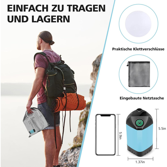 Набір для кемпінгу Campingdusche з насосом, акумулятором 7800mAh та індикатором заряду, душовий набір для кемпінгу, саду, миття авто, пляжу та тварин