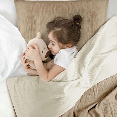 Бетліня для дітей Lulumoon з мусліну 100x135: комплект простирадла 100x135 + наволочка 40x60 см з бавовни Oeko-TEX Standard – легка та комфортна постільна білизна для малюків (Крем-Мокко, 100x135 см + 40x60 см)