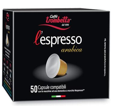 Кава в капсулах Caffè Trombetta L'Espresso, сумісні з Nespresso, 100% Арабіка, насичена та міцна, 50 капсул