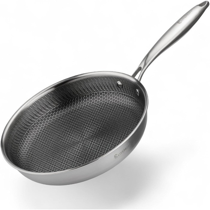 Пан з антипригарним покриттям EliteHoff 28 см, з вафельною структурою, для всіх типів плит, не містить PFOA, можна мити в посудомийній машині, сріблястий (E-7548)