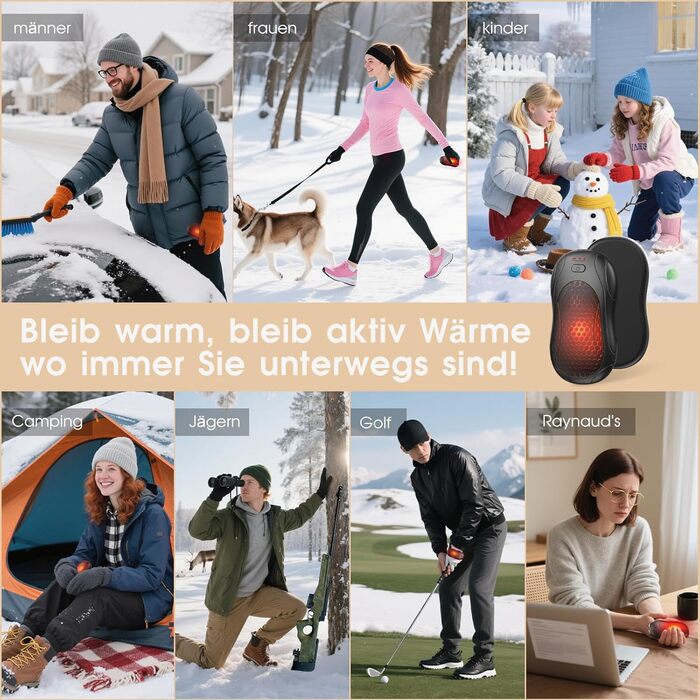 Електричний грілка для рук, USB грілка для рук, 2 шт. - подарунок для жінок, чоловіків, дітей. 3 режими, до 18 годин тепла, для гольфу, кемпінгу, полювання. Чорний