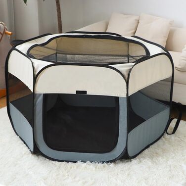 Переносний загін для собак, складаний вольєр для тварин, клітка для котів, вольєр для вагітних котів, зона для собак, розмножувальна клітка для собак, переносна клітка з сумкою (L, сірий)