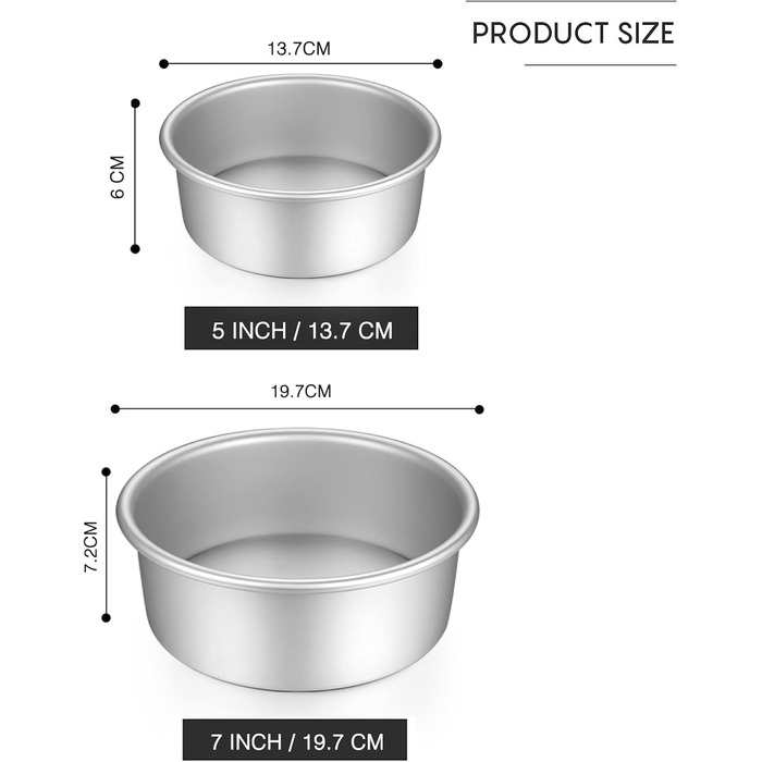 Cake Pan Set - Round Baking Pans made of Anodized Aluminum with Non-Stick Coating, Removable Bottom (2 Sizes: 5