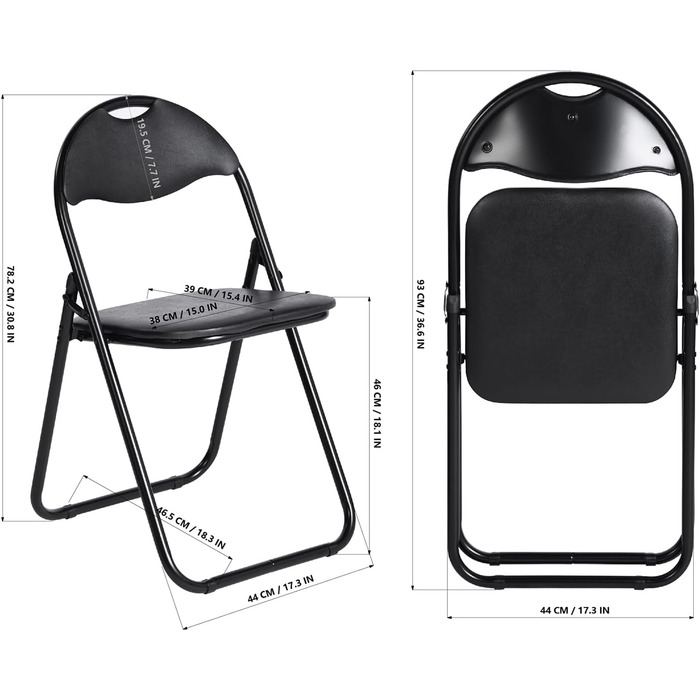 Складаний металевий стілець LuxNook, чорний, 150 кг, PVC оббивка, 4 шт. з м’якою спинкою для кухні, гостей, кемпінгу (10 шт.)