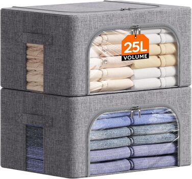 Органайзер для одягу Lifewit з кришкою, з металевим каркасом, сірий (2 шт., 25л)