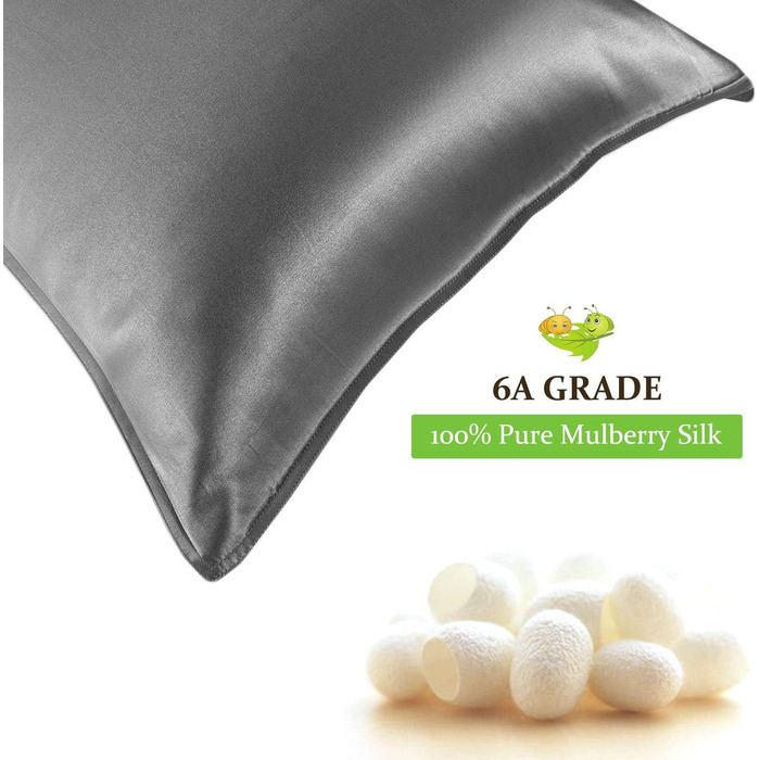 Silk 22 Momme Silk Pillowcase Set of 2, 100% Mulberry Silk Pillowcase for Hair and Skin with Envelope Closure, Soft and Smooth Silk Pillowcase, 50 x 66 cm Grey Grey 50x66cm