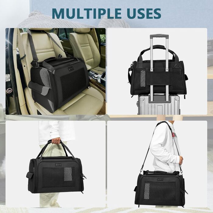 Переносна сумка-переноска для котів та собак Petsfit, розкладний дизайн, з м'яким розкладним килимком, чорна (47x30x30 см)