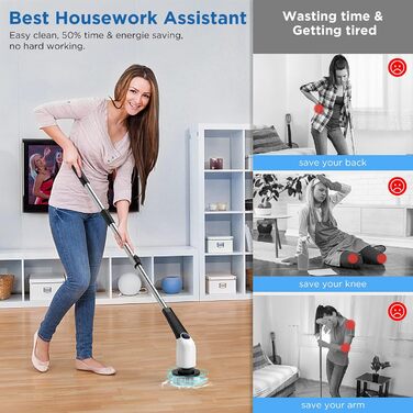 Coovee Electric Cleaning Brush, 2024 New Voice Prompt Spin Scrubber with 8 Drill Brush Heads, THREE Adjustable Speeds, Extendable to 137cm Handle for Bathroom Kitchen Car Floor