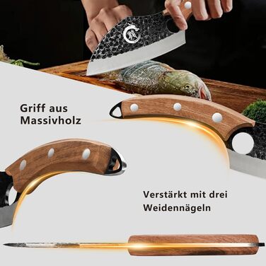 Кухонний ніж шеф-кухаря Plys 20см: професійний ніж з вуглецевої сталі з ергономічною ручкою