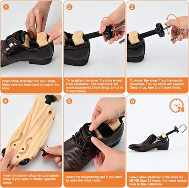 JJDPARTS Shoehorn Wood, Men's and Women's Shoehorn, 4-Way Shoe Stretcher, Shoe Widener for Adjustable Length and Width with Shoe Spoon