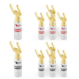 Позолочені бананові роз'єми Nakamichi 24K для акустичних кабелів 12-18 AWG, 4мм, для підсилювачів та Hi-Fi систем, 10 шт (5 пар)