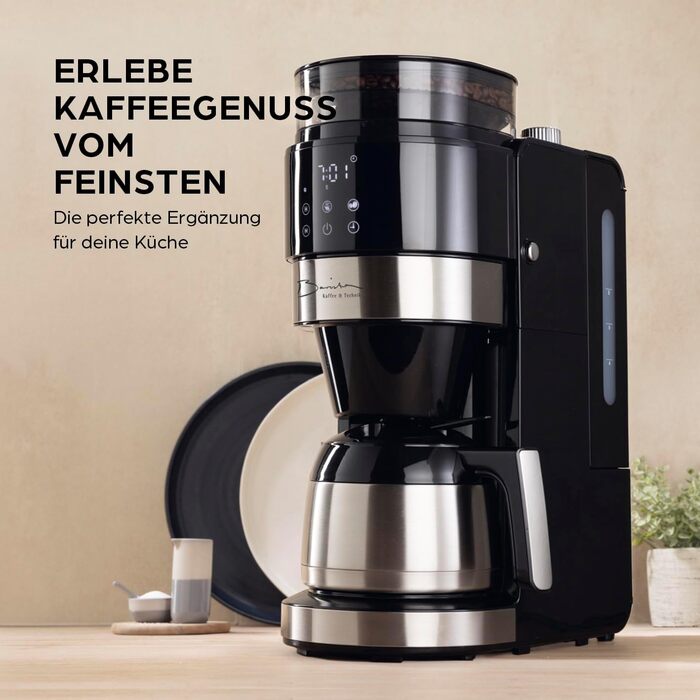 Кавомашина Barista Filterkaffeemaschine з регульованим млинком та термокружка | Функція підігріву, таймер 24 год та перманентний фільтр | Для 10 чашок кави | Кавомашина для зерен та меленої кави [Нержавіюча сталь] (8) Нержавіюча сталь (Pro Design) - Термо