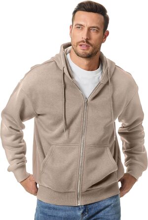 Світшот JMIERR чоловічий з капюшоном, бавовна, однотонний, на блискавці, з кишенями (Хакі, S)