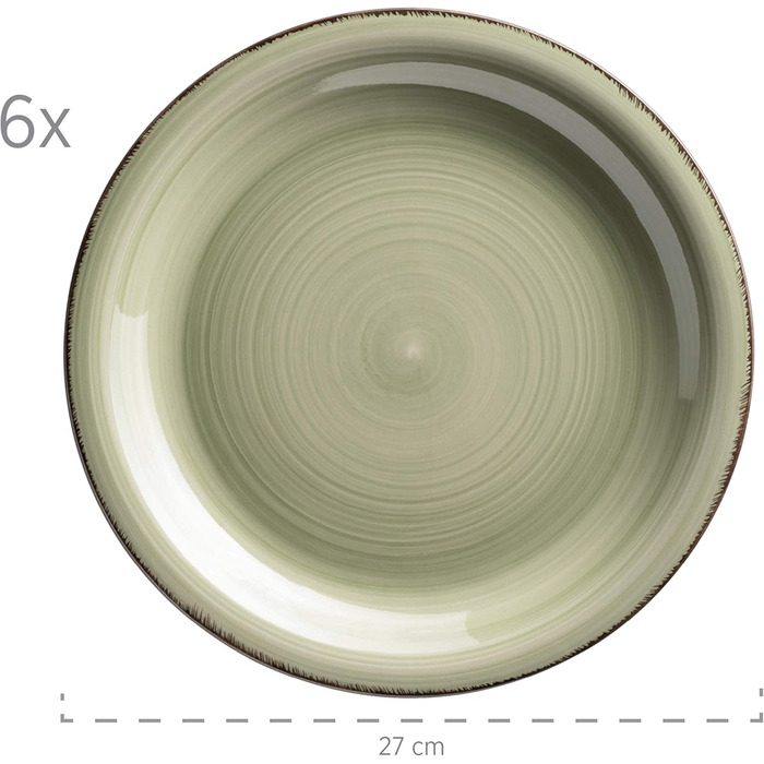 MÄSER 931616 Bel Tempo II 30-piece Vintage Dinnerware Set for 6, hand-painted ceramic combination service in green, stoneware