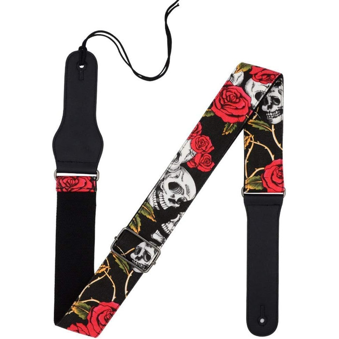 Гітарний ремінь Rayzm з бавовни для акустичної, електрогітари та бас-гітари з кишенькою для медіатора, рожевий принт, ширина 5 см, регульована довжина