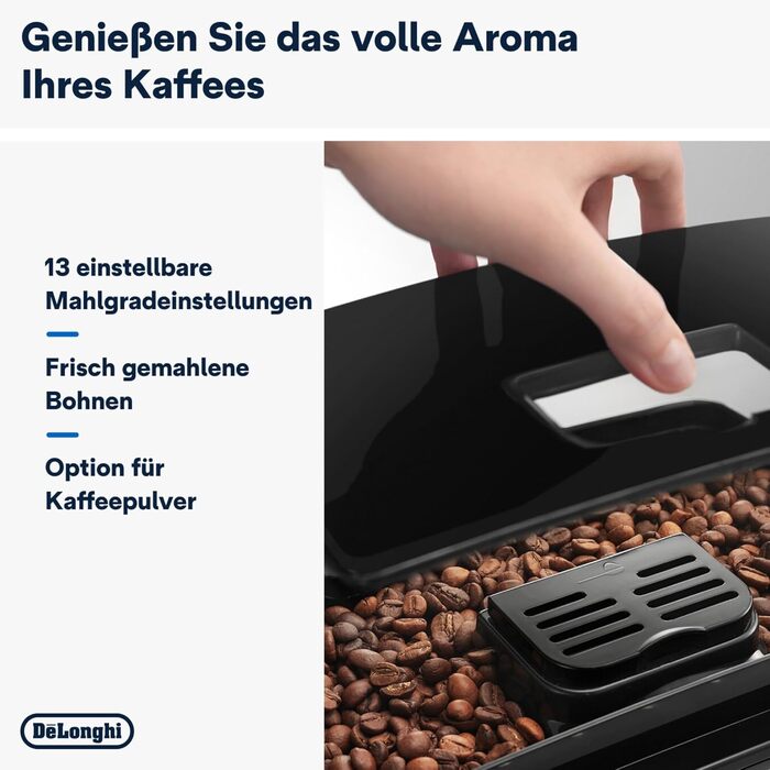 De'Longhi Magnifica S ECAM 22.110.B Fully Automatic Coffee Machine with Milk Frother for Cappuccino, featuring Espresso Direct Select Buttons and a Rotary Control, 2-Cup Function, 1.8 Liter Water Tank, Black/Silver with Chrome Finish