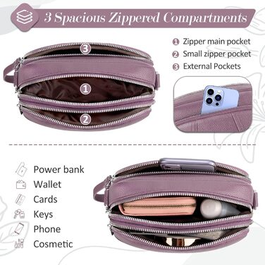 Сумка жіноча через плече кросбоді з натуральної шкіри лілового кольору, стильна, з широким ременем та відділенням для карт