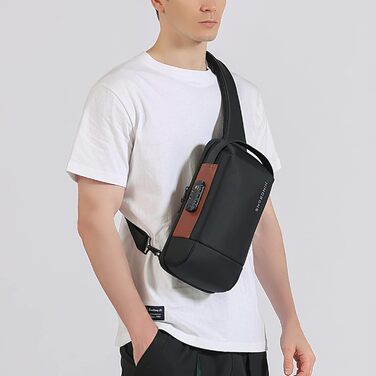 Чоловіча/Жіноча нагрудна сумка Kingsons Anti-theif з замком, маленька кросбоді, для подорожей, спорту, велотуризму, повсякденного використання (чорний/коричневий)