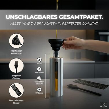 Розпилювач для олії та оцту VALUXE® з нержавіючої сталі з УФ-покриттям та фільтром - флакон для олії, розпилювач для оцту та оливкової олії