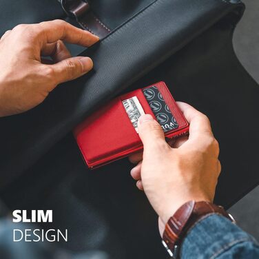 VULKIT RFID портмоне для кредитних карток з EDC-відсіками та вікном для посвідчення, тонкий металевий гаманець з Pop-Up механізмом, червоний