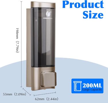 Дозатор для мила настінний без свердління REAQUE, 200 мл, для душу, шампуню, дезінфікуючого засобу, мила, золотий
