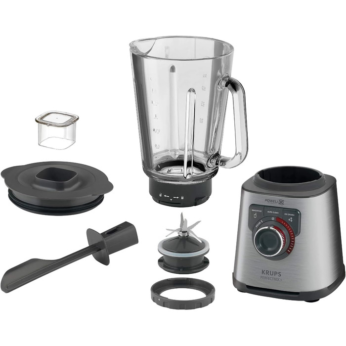Krups KB403D Perfectmix + High-Performance Blender | 1.200W | 28,000 RPM | 2L Glass Container | 3 Pre-Set Programs | Powelix Technology | Stainless Steel/Dark Grey