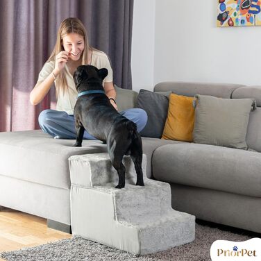 Сходинки для собак на ліжко та диван - 4 сходинки, 58 см заввишки - з пінопласту для маленьких собак - безпечні та стійкі - знімний, пральний чохол - світло-сірий