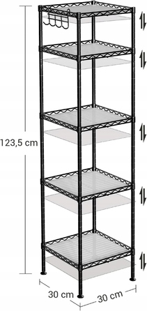 Кутова шафа-стелаж у ванну кімнату, вузька полиця-стійка 30x30x123,5 см