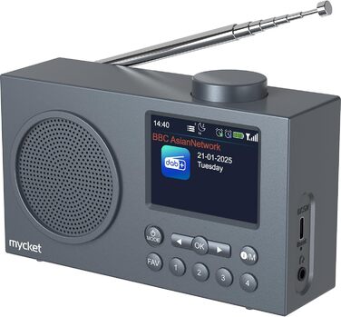 Портативне DAB/DAB+ радіо з цифровим радіо UKW, FM, Bluetooth 5.0, подвійний будильник, 40 попередніх станцій, 2.4' кольоровий дисплей (колір хакі)