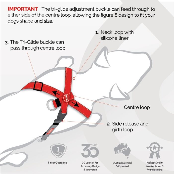 EzyDog Anti-Pull Harness for Dogs - Crosscheck Dog Harness for Small, Medium and Large Dogs, Dog Training Accessories, Reflective, Adjustable Sizes (XS, Red)