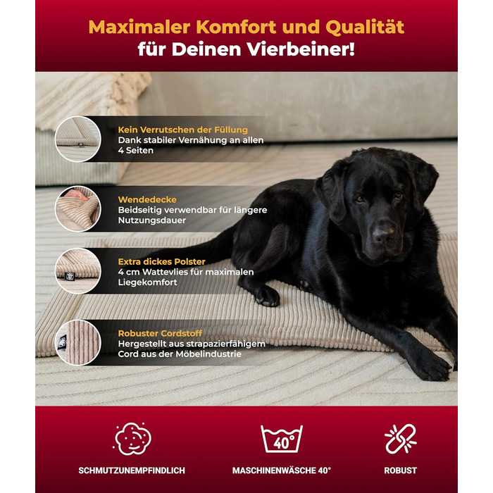 Килимок для собак HS-Hundebett® Cord з наповнювачем XS – Практичний килимок, що можна прати – М'яка ковдра для собак – Зручне місце для відпочинку – Виготовлено в Німеччині (Бежевий, 75x115 см)