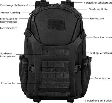 Zavothy 35/45L Military Backpack Men Women, Tactical Backpack, Trekking Backpacks, Outdoor Backpacks, Hiking Backpacks, for Camping, Mountaineering, Gymnastics Training, Shopping, City Trips, Cycling (Black-35l)