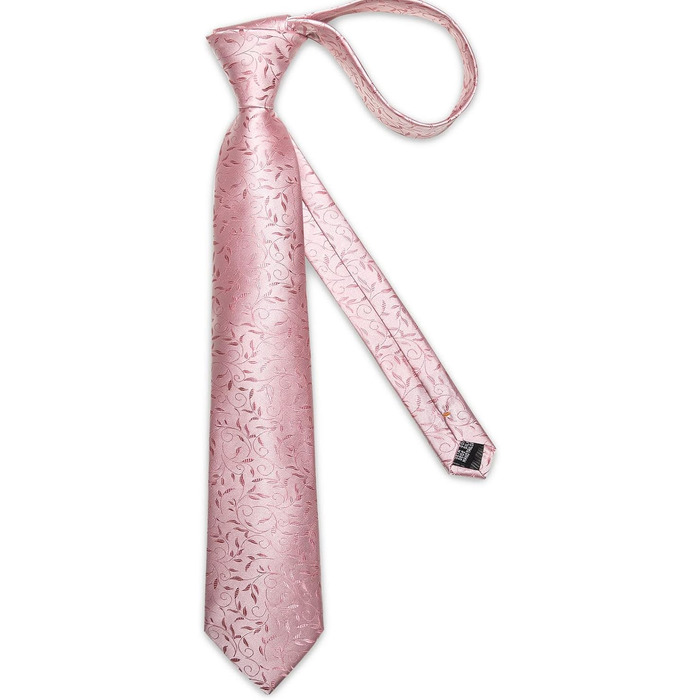 DiBanGu Шовковий краватка та нагрудна хустинка для чоловіків. Набір краваток та запонок. Тканий, однотонний (рожевий квітковий)