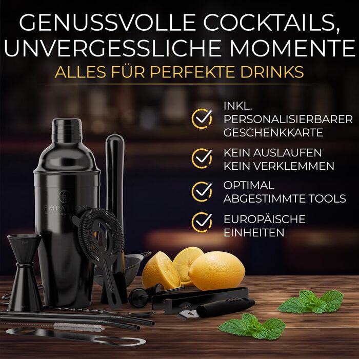 Набір для коктейлів Schwarz: 14 предметів, шейкер Cobbler 700мл, аксесуари та рецепти. Ідеальний барний набір для початківців та професіоналів.