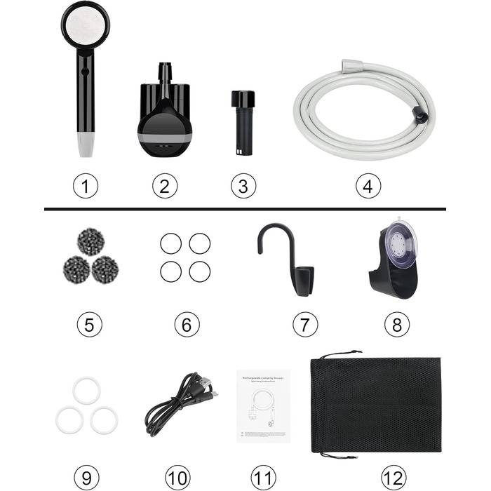 LIBERRWAY Camping Shower with Pump, Rechargeable Battery Camping Shower, Garden Shower with 2m Shower Hose for Car Washing, Garden, Travel, Beach