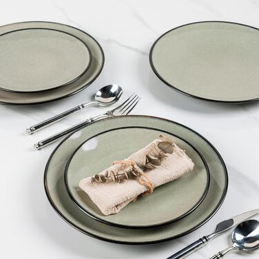 Набір посуду з каменю GBhome на 6 осіб (18 предметів), ручна робота, реактивна глазур, мікрохвильова та посудомийна машини, набір тарілок та мисок Desret Salbei