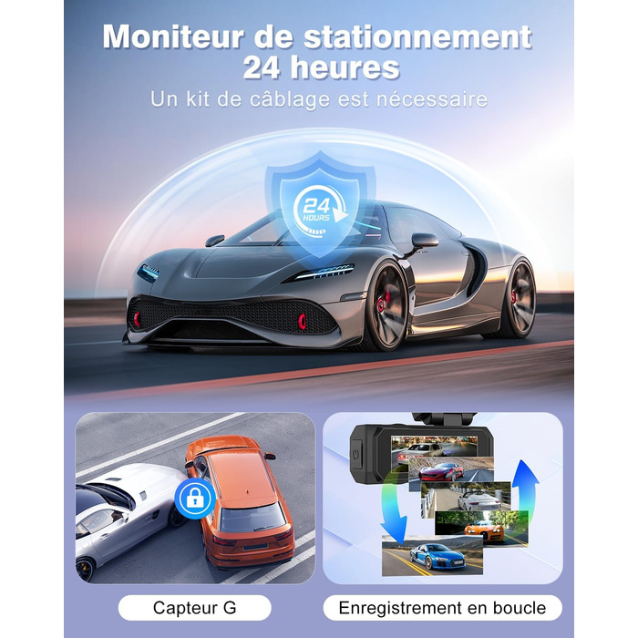 Відеореєстратор Chortau 4K+1080P з WiFi, 64GB, паркувальний режим, Super Night Vision, WDR, 170° та G-Sensor, чорний