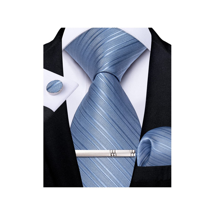 Набір краваток DiBanGu: краватка, нагрудна хустинка, запонки та затискач для краватки. Шовкова краватка в смужку (оливковий/чорний, блакитний/смугастий) для весілля, ділових зустрічей та офіційних заходів. Подарунок для чоловіка.