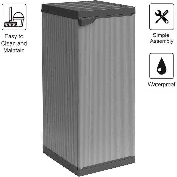 Mongardi W2016 cabinet made of PVC and PP resin, 1 door, 1 shelf, easy assembly, modular system, robust, suitable for indoor and outdoor areas, 34 W x 40 D x 85 H cm, Black and Grey