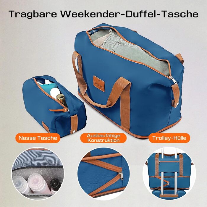 Чемодан Joyway ABS з розширенням, набір 4-х коліс та TSA-замком. В комплекті: сумка та косметичка (Блакитний, M)