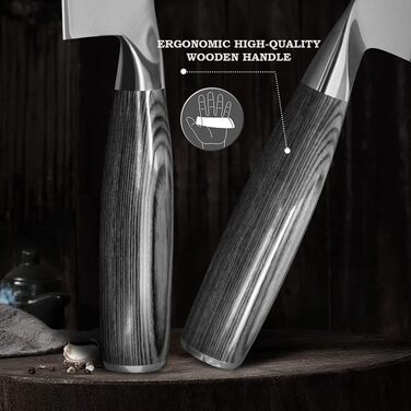 Набір кухонних ножів Damast: професійний ніж для м'яса, ніж шеф-кухаря, ручна робота, з нержавіючої сталі Damast, з антиковзним дерев'яним руків'ям, подарункова коробка