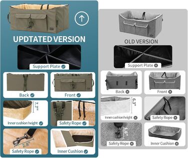 Автокрісло для собак Petsfit: зручне автокрісло для середніх та 2 маленьких собак, з миючим матеріалом, ременями безпеки та кишенькою для зберігання (L, Коричневий)